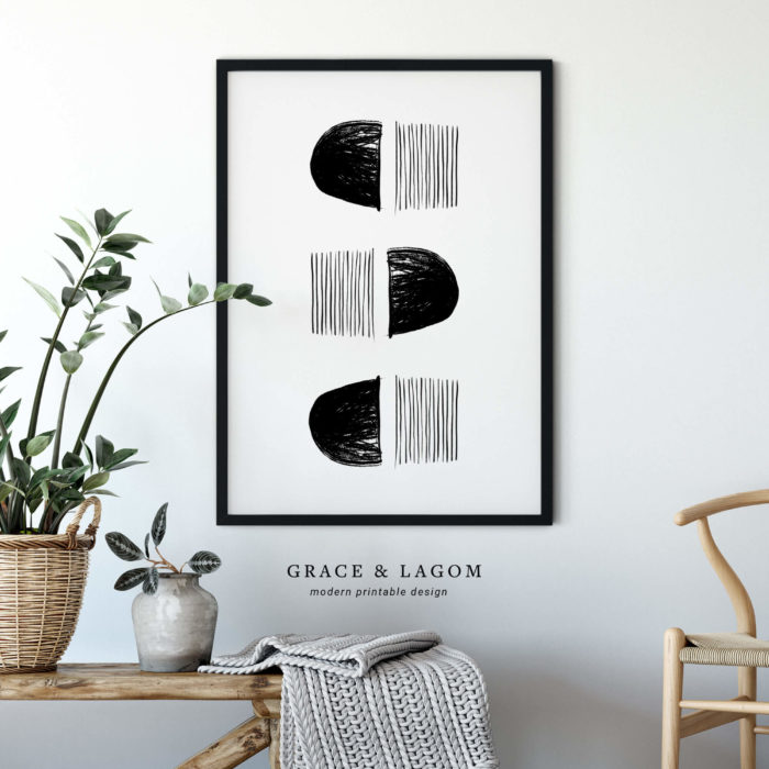 Lines & Half Circle | Black and White Abstract Art | Printable Wall Art