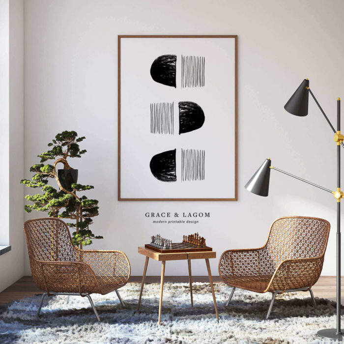 Lines & Half Circle | Black and White Abstract Art | Printable Wall Art