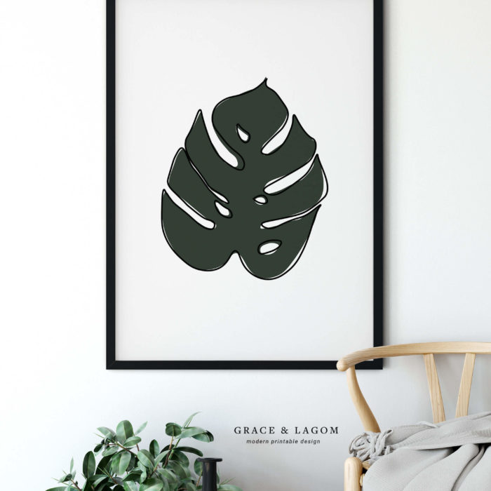 monstera leaf print printable wall art