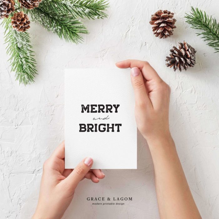 Merry and Bright Christmas Printable Card | Printable Christmas cards
